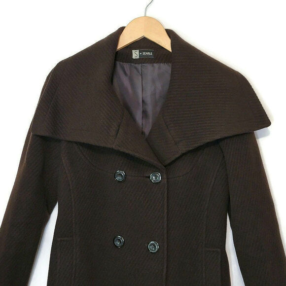 Searle Wool Mohair Double Breasted Wide Collar Brown A Line Coat Size 2 - Picture 2 of 16